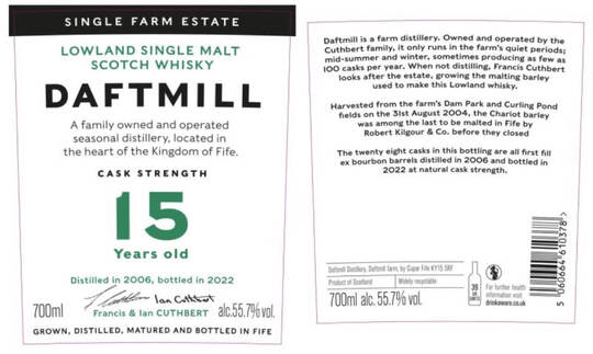 Daftmill 15 Years Old Cask Strength Single Malt Scotch Whisky