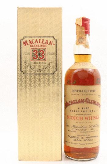 Gordon Macphail Macallan Glenlivet 33 Years Old Pure Malt Scotch Whisky Cream Label