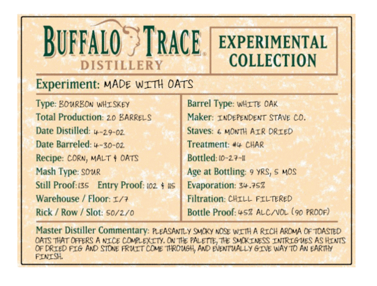 Buffalo Trace Experimental Collection Made With Oats