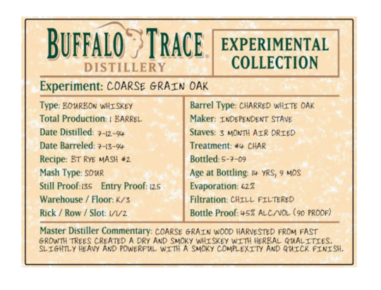 Buffalo Trace Experimental Collection Coarse Grain Oak Rye Bourbon Whiskey
