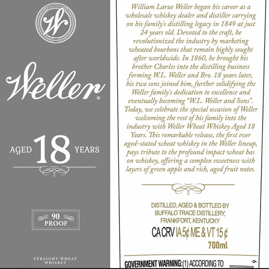 W L Weller 18 Year Old Whiskey