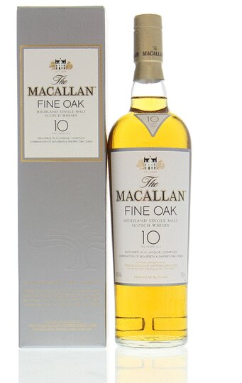 The Macallan Fine Oak 10 Year Old Single Malt Scotch Whisky All White Label Silver Box