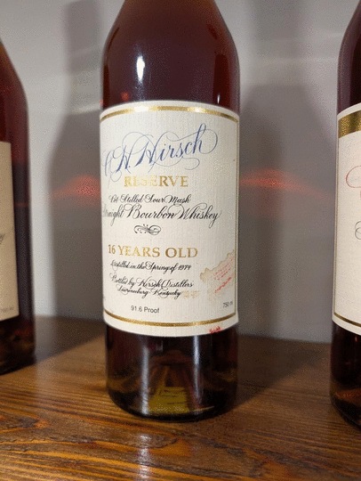 A H Hirsch Reserve 16 Year Old Blue Wax Straight Bourbon Whiskey Stained Label
