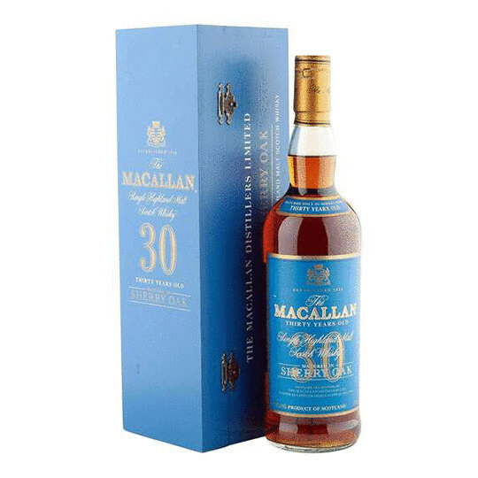 The Macallan 30 Year Old Sherry Oak Single Malt Scotch Whisky Blue Label Blue Box