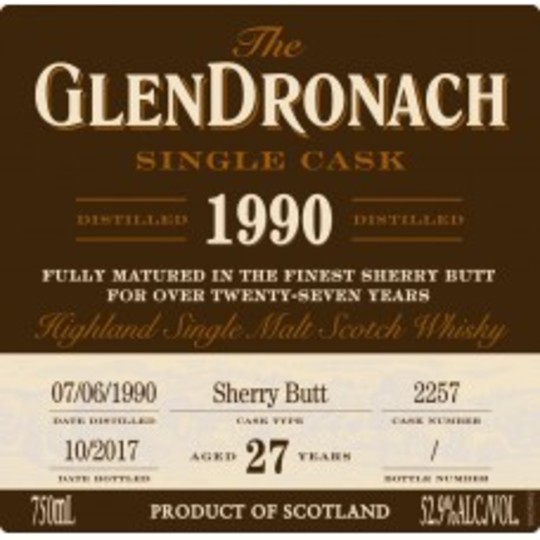 The Glendronach Single Cask 27 Year Old Pedro Ximinez Sherry Puncheon Single Malt Scotch